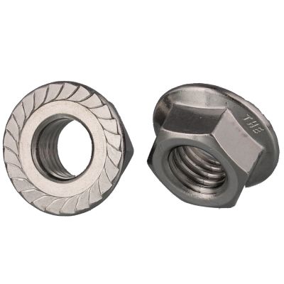 #10-24 Serrated Hex Flange Nuts — 18-8 Stainless Steel, Coarse, 100/PKG