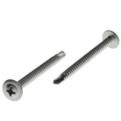 #8-18 x 1" Round Washer Head Phillips Self-Drilling Screws 410 Stainless Steel Type 2 Point 100/PKG