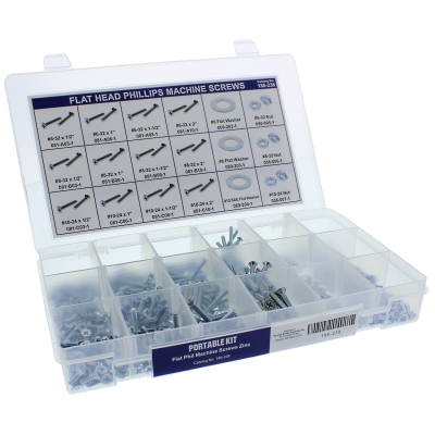 Flat Head Phillips Machine Screws Portable Kit Assortment, Steel, Zinc