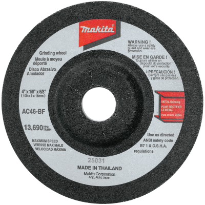 Makita 741404-0BP 4" x 1/8" x 5/8" Type 27 Depressed Center Grinding Wheel for Metal, 46 Grit