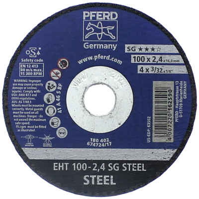 4" x 3/32" x 5/8" Type 1 Cut-Off Wheel for Ferrous Metals