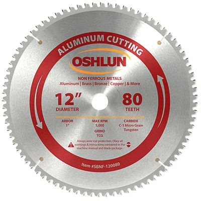 Oshlun SBNF-120080 12" x 80T x 1" Carbide Non-Ferrous Metal Circular Saw Blade