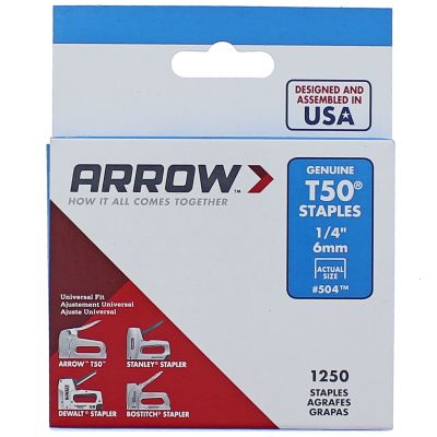 Arrow 1/4" T-50 Staples, 1250/PKG