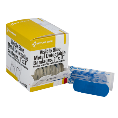 Metal Detectable Bandages — Blue, 1" x 3" Adhesive Bandage, 100/Box