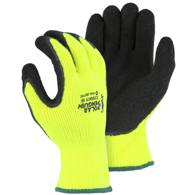 Polar Hi-Viz Thermal Knit Latex Coated Palm Gloves - Cut Level A2 Yellow, Large