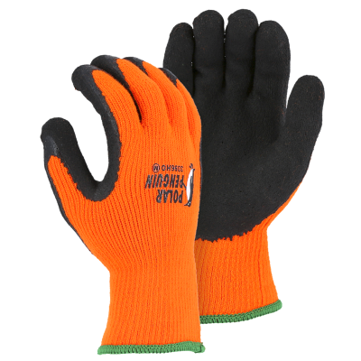 Polar Hi-Viz Thermal Knit Latex Coated Palm Gloves - Cut Level A2 Orange, Large