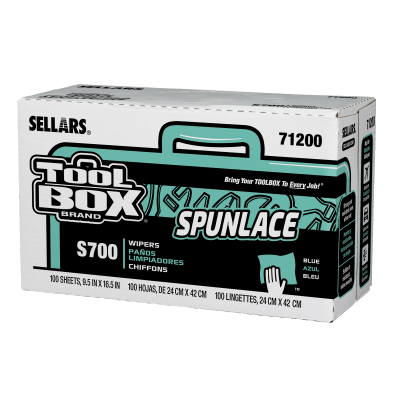 Sellars® Toolbox® S700 Spunlace Low Linting Pop-Up Blue Wipers 100/Box