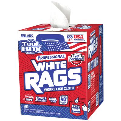 Sellars® Toolbox® White Rags Center-Pull Box Wipers, 200/Box