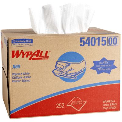 WypAll® X60 Wipers 12.5" x 16.8" White, 252/Box