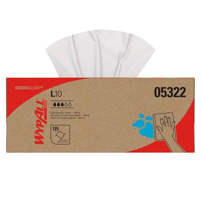 WypAll® L10 Utility Wipes 12" x 10-1/4" White, 125/Box
