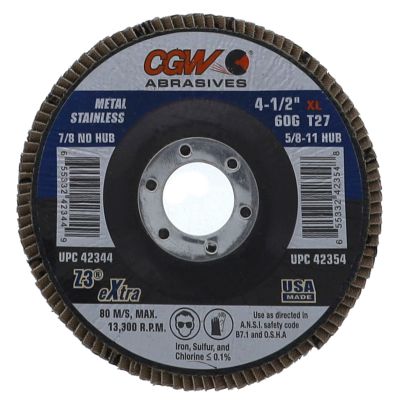 CGW 42344 4-1/2" x 7/8" 60 Grit Type 27 Z3 Zirconium XL Flap Disc