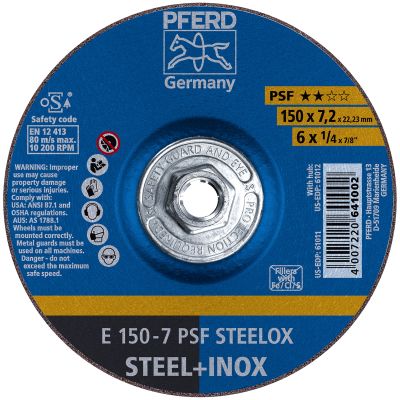 Pferd 6" x 1/4" x 5/8"-11 Type 27 Depressed Center Grinding Wheels For Steel