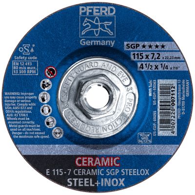 Pferd 4-1/2" x 1/4" x 5/8"-11 Type 27 Depressed Center Grinding Wheel For Stainless Steel