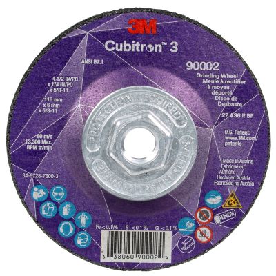 3M™ 90002 4-1/2" x 1/4" x 5/8"-11 Type 27 Grinding Wheel - Cubitron™ 3