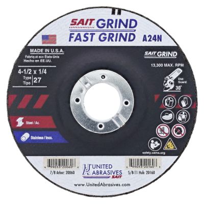 Sait 20060 4-1/2" x 1/4" x 7/8" Type 27 Grinding Wheel for Metal & Stainless