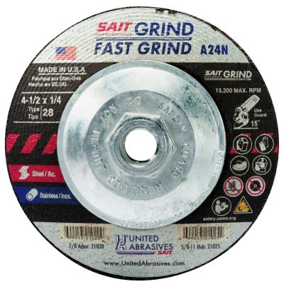 Sait 20160 4-1/2" x 1/4" x 5/8"-11 Type 27 Grinding Wheel for Metal & Stainless