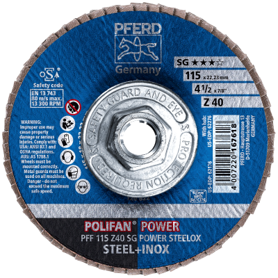 Pferd 62276  4-1/2" x 5/8"-11 40 Grit Type 27 Polifan Flap Disc