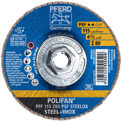 Pferd 62035  4-1/2" x 5/8"-11 80 Grit Type 27 Polifan Flap Disc