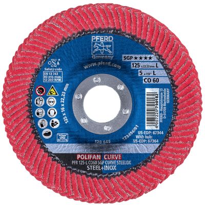 Pferd 67344  5" x 7/8" 60 Grit Large Radius Polifan Curve Flap Disc Ceramic Oxide