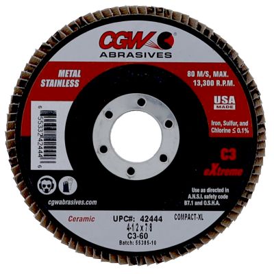 CGW 42444 4-1/2 x 7/8   60 Grit Hybrid C3 Ceramic XL Flap Disc