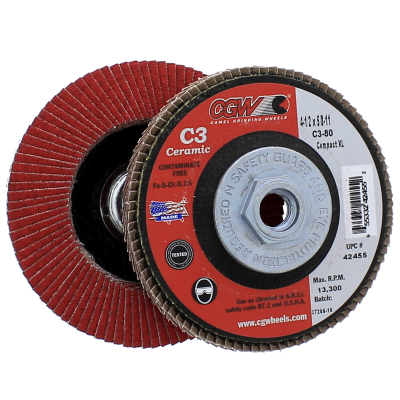 CGW 42455 4-1/2 x 5/8-11 80 Grit Hybrid C3 Ceramic XL Flap Disc