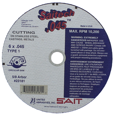 Sait SAITECH 23181 6" x .045" x 5/8" Type 1 Cut-Off Wheel for Metal & Stainless