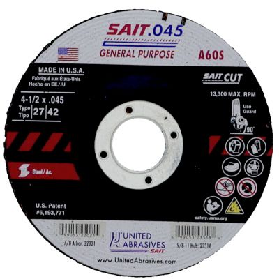 Sait 22021 4-1/2" x .045" x 7/8" Type 27 Cut-Off Wheel for Metal