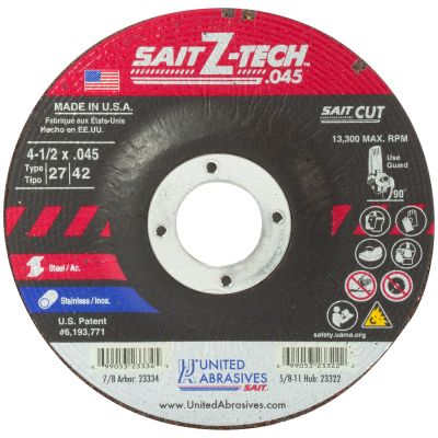 4-1/2" x .045" x 7/8" Type 27 Cut-Off Wheel for Metal/Stainless Steel