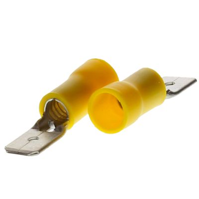 12-10 AWG Yellow Vinyl Flared Insulated (.250"/6.35 mm) Male Quick Connectors, 50/PKG