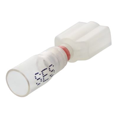 22-18 AWG Red Crystal Clear Heat Sealed Fully Insulated Male Quick Connectors 25/PKG