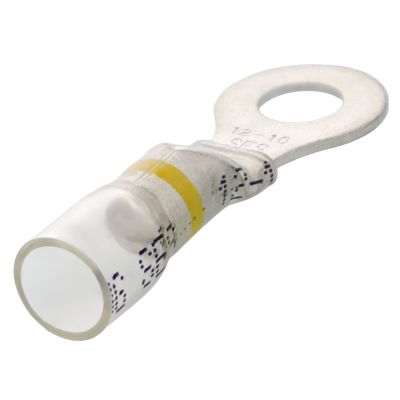 1/4" Stud 12-10 AWG Yellow Crystal Clear Heat Sealed Ring 25/PKG