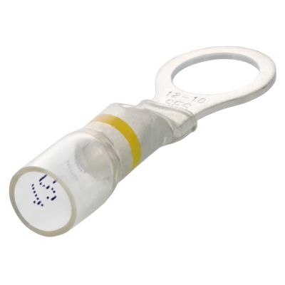 3/8" Stud 12-10 AWG Yellow Crystal Clear Heat Sealed Ring 25/PKG