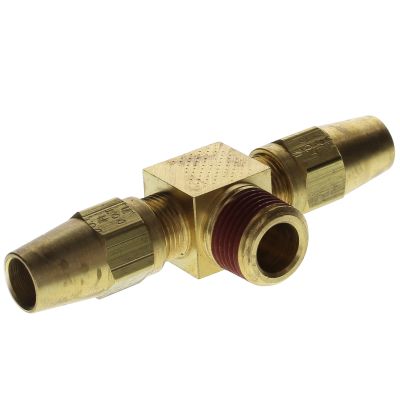 1/4" T x 1/4" NPT D.O.T. Air Brake Brass Fitting for Copper Tubing Tee (Tube to Tube to Male Pipe)
