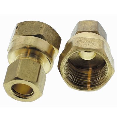 3/8" T x 1/2" NPT Compression Brass Fitting - Female Connector (Tube to Female Pipe)