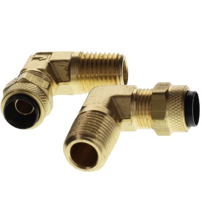 1/4" T x 1/4" NPT Poly-Tite Brass Fitting for Low Pressure Tubing (not D.O.T.) - 90   Male Elbow