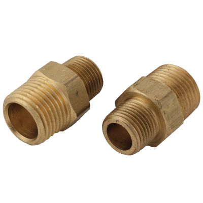 1/2" x 1/4" Brass Pipe Fitting — Hex Nipple Reducer (Male Pipe to Male Pipe)