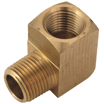 1/2" FNPT x 1/2" MNPT Brass Pipe Fitting — 90° Street Elbow (Female Pipe to Male Pipe)