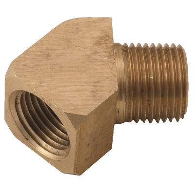 1/2" FNPT x 1/2" MNPT Brass Pipe Fitting — 45° Street Elbow (Female Pipe to Male Pipe)