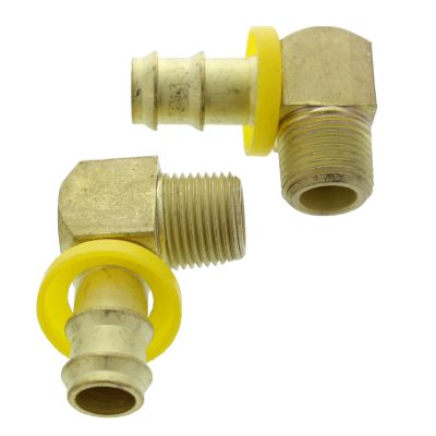 1/2" H x 3/8" NPT Push-On Barb Brass Fitting for Push-On Hose - Male NPT 90   Elbow