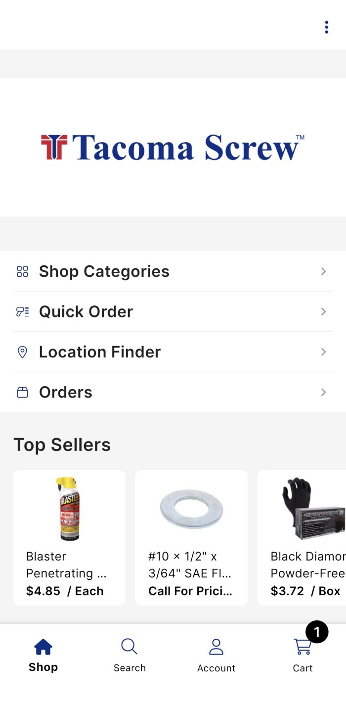 Tacoma Screw mobile app screenshot