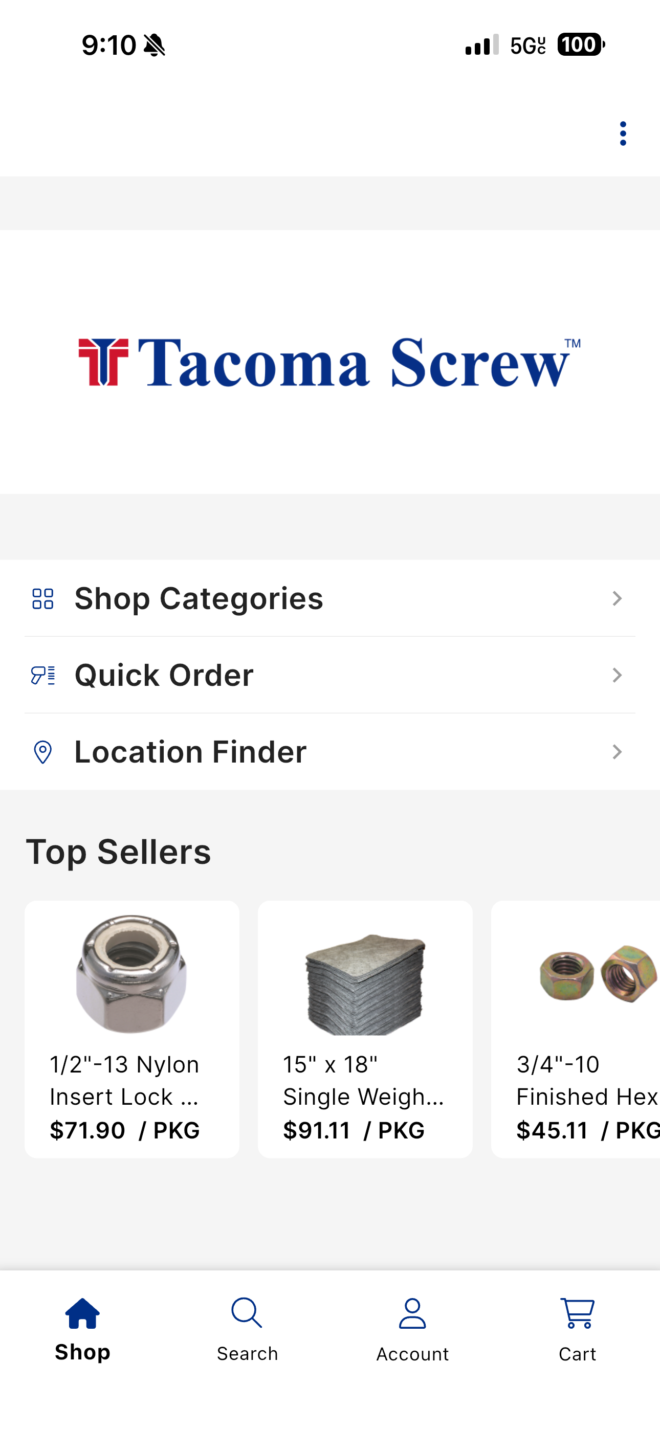 Tacoma Screw mobile app screenshot