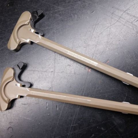 BCM Mod4 charging handle. Both ceracoated "Magpul FDE"