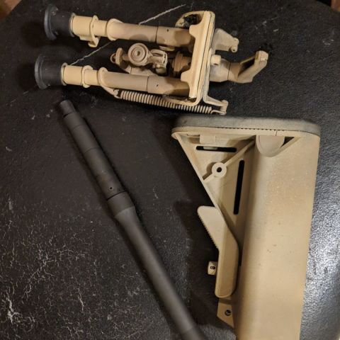 BCM BFH 11.5" barrel, 120 rounds through it. $190 + shipping.
Bipod and SOPMOD stock are SOLD.

As far as trades go:
LaRue 12.0 LAT Handguard
Colt M4 upper
KAC rifle length/MK12 FFRAS
Ops Inc/AE Muzzle Brakes