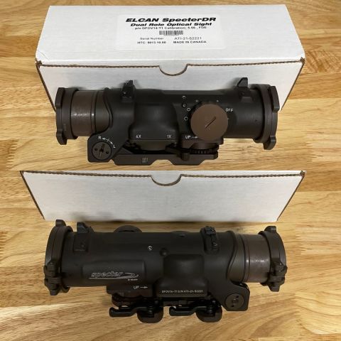 Elcan Specter DR 5.56 in FDE. This is the newest version with the updated battery cap and arms levers. In like new condition, was mounted and removed with no use.