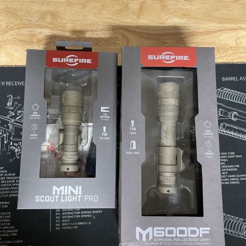 NIB Tan Surefire M600DF (SOLD) and Like new with little wear M340 Pro with all mounts. Both come with batteries. A Tan UE00 and SR07 can be included for extra. 