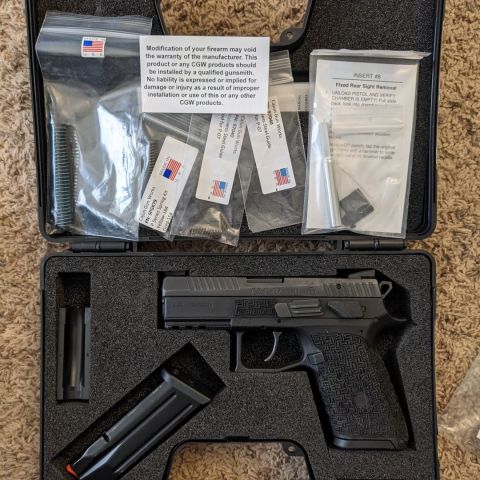 CZ-P07, Cajun Gun Works spring package upgrade, original springs in box, Dawson Precision fiber optic front blacked out rear, stippled grip. Prefer local buyers 