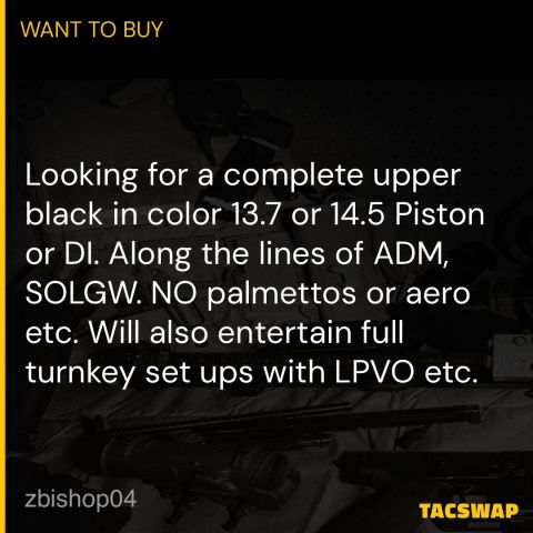 Complete 13.7 or 14.5 upper 