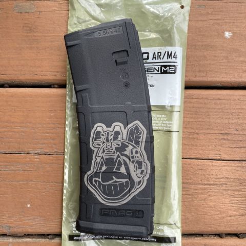 Chief Wahoo magpul Pmag laser engraved. Done on both sides with chief facing forward. This is a limited run and 2 remain.  
