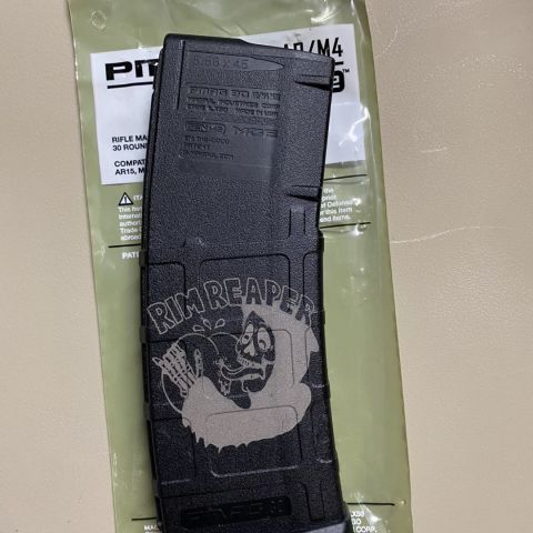 Laser engraved magpul Pmag “Rim Reaper” done on both sides re sealed in original packaging 