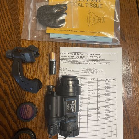 White phosphor, high spec, L3 Unfilmed PVS 14 with kit and tube sheet. Like new from N-vision. 72lp, 38.3 SNR, .7 halo, 1 EBI.  